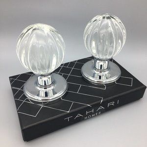 Tahari Crystal Door Knob Round Ribbed Set Silver Chrome Accent Luxury Designer